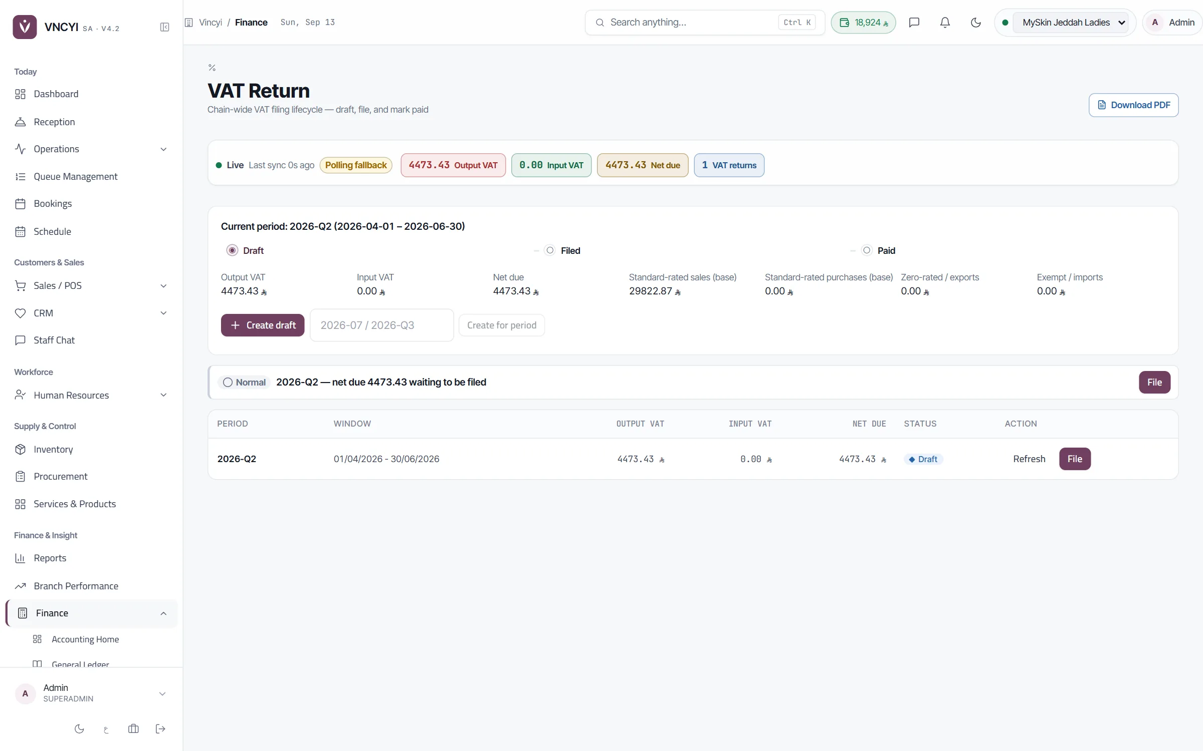 VAT return lifecycle in the finance module